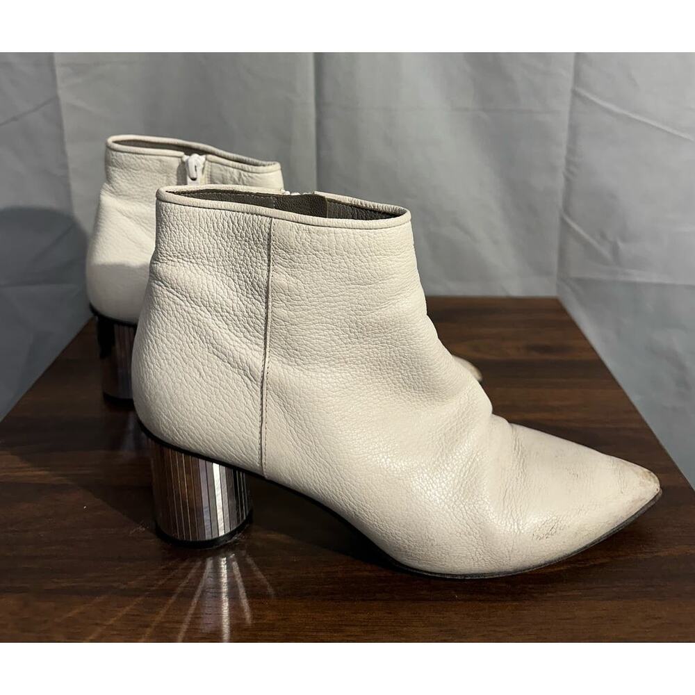 Pedro Garcia Boots Women White 37.5 Berta Mirrored Heel Ankle Bootie Zip Leather